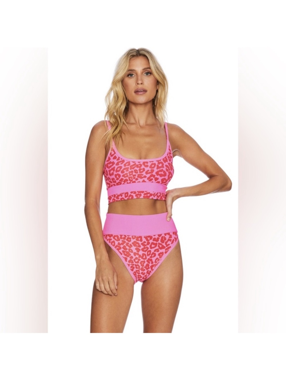 Beach Riot Pink Leopard High-Waist Bikini Set